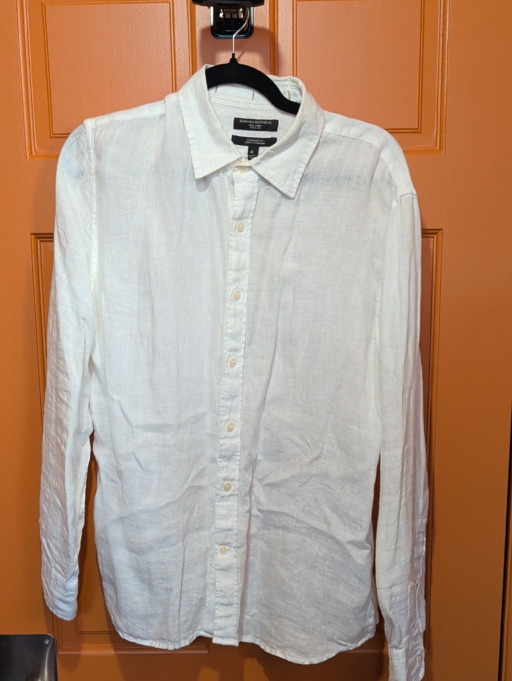 Banana Republic Men's Off-White/Cream Linen Button-Up Shirt